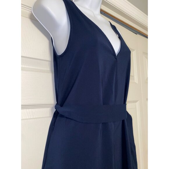 Navy Blue Sleeveless V-Neck Jumpsuit With Belted Waist Size 0 - Picture 6 of 7